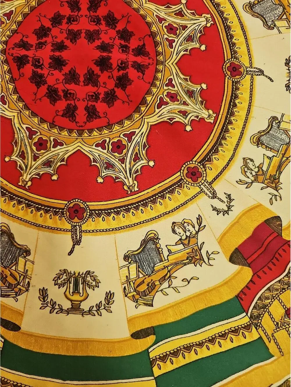 Vintage music art string instruments scarf 31 in square. Beautiful Vibrant Color